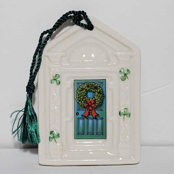 belleek Other - Belleek Christmas Ornament Dublin Doorways Ireland Blue Shamrocks